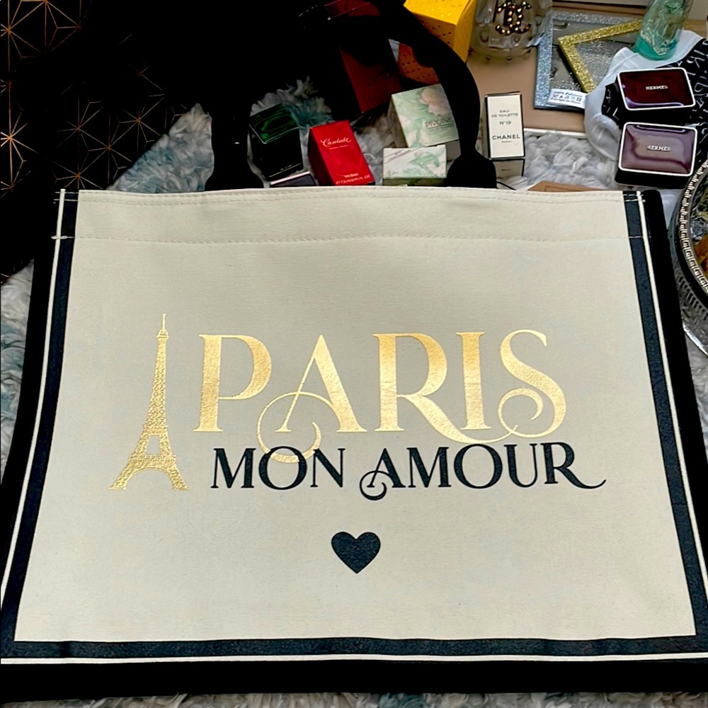 ✨Paris Mon Amour Canvas LARGE Tote Bag - Cream and Black✨NEW from Paris - Picture 2 of 4